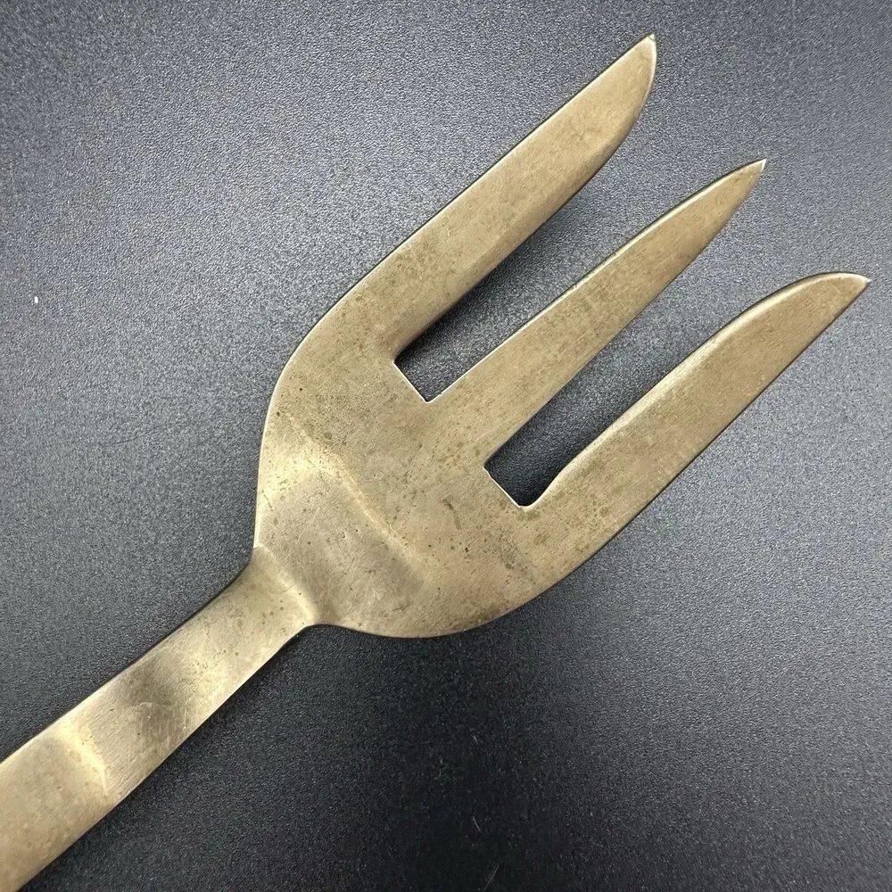 Vintage Siam Thailand Bronze Large Salad Servers Thai Goddess Wood Handles 9,5”